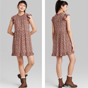 NWT Wild Fable Flutter Sleeve Floral Trapeze Dress Size Large